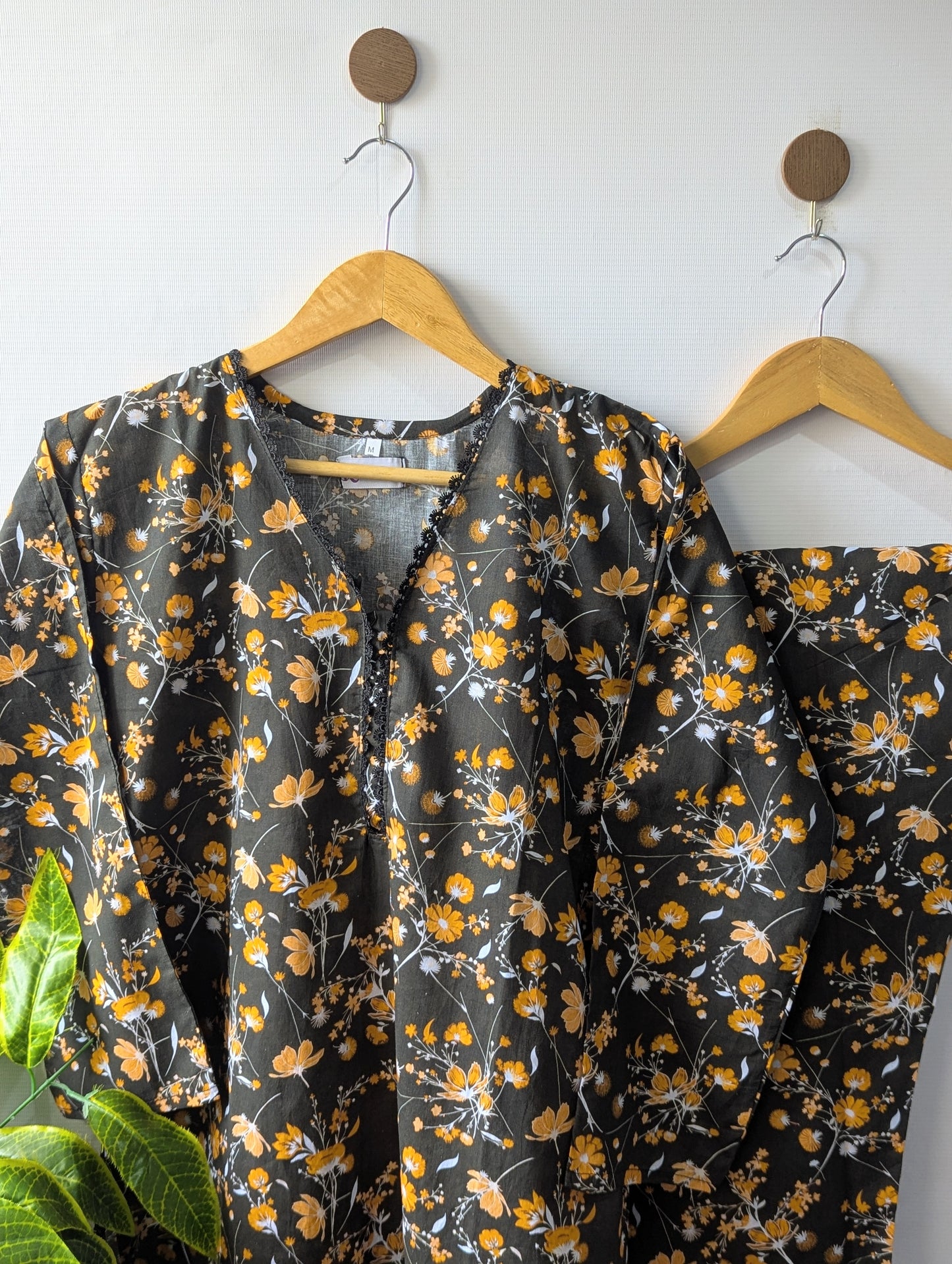 Black Florals Lawn Stitched 2pc