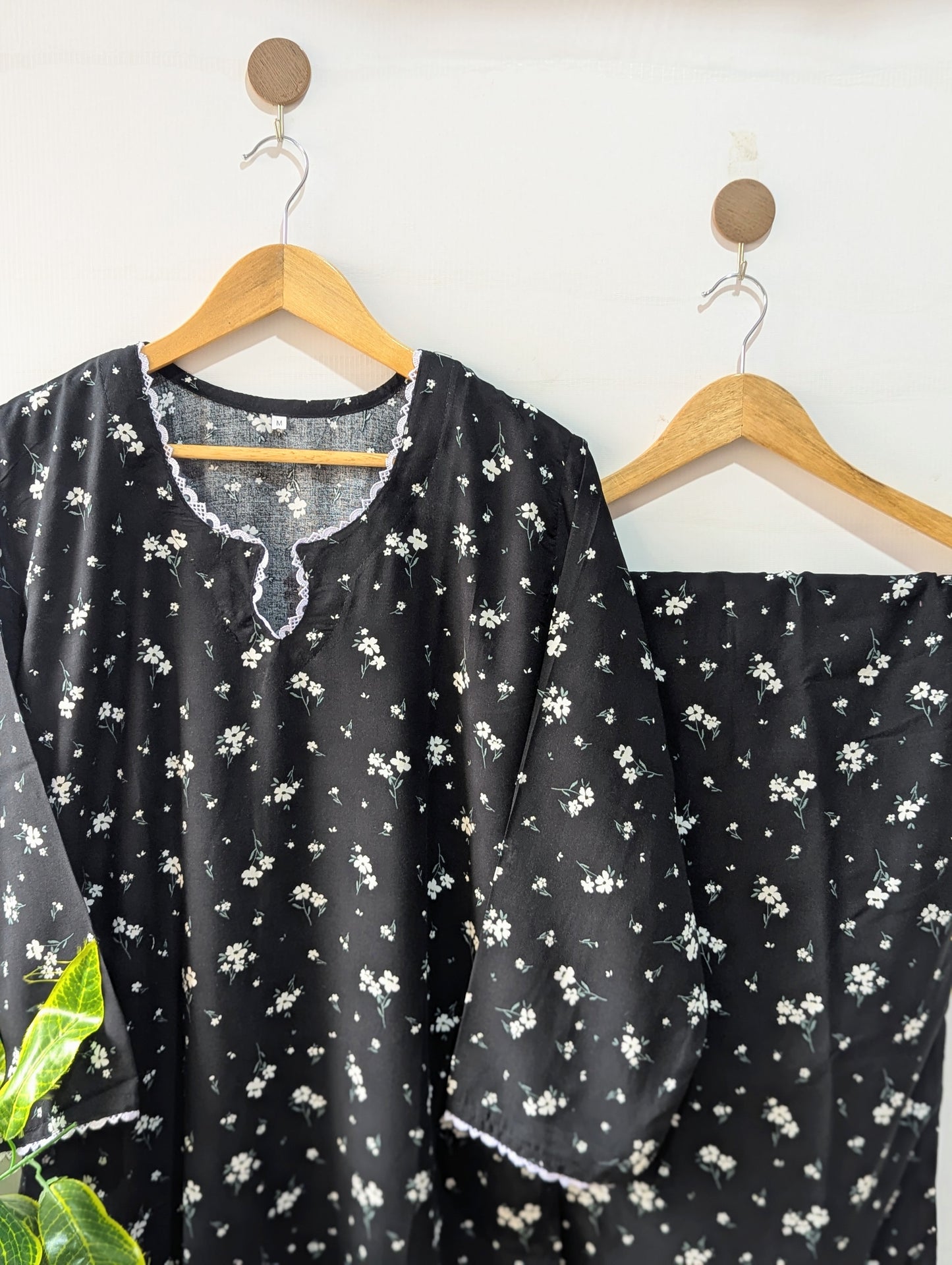 Black Florals Linen Stitched 2pc