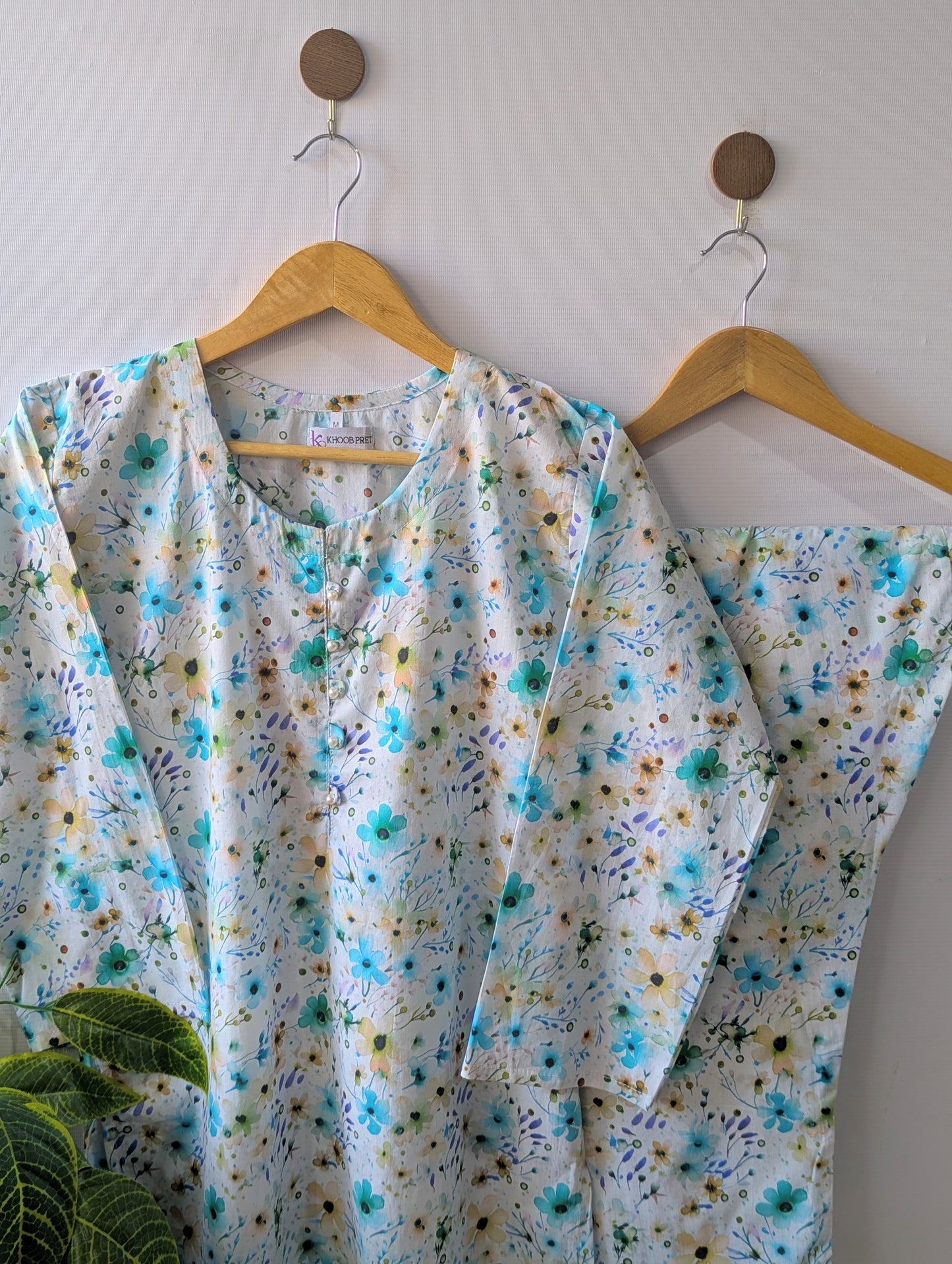 Sea Blue Florals Lawn Stitched 2pc