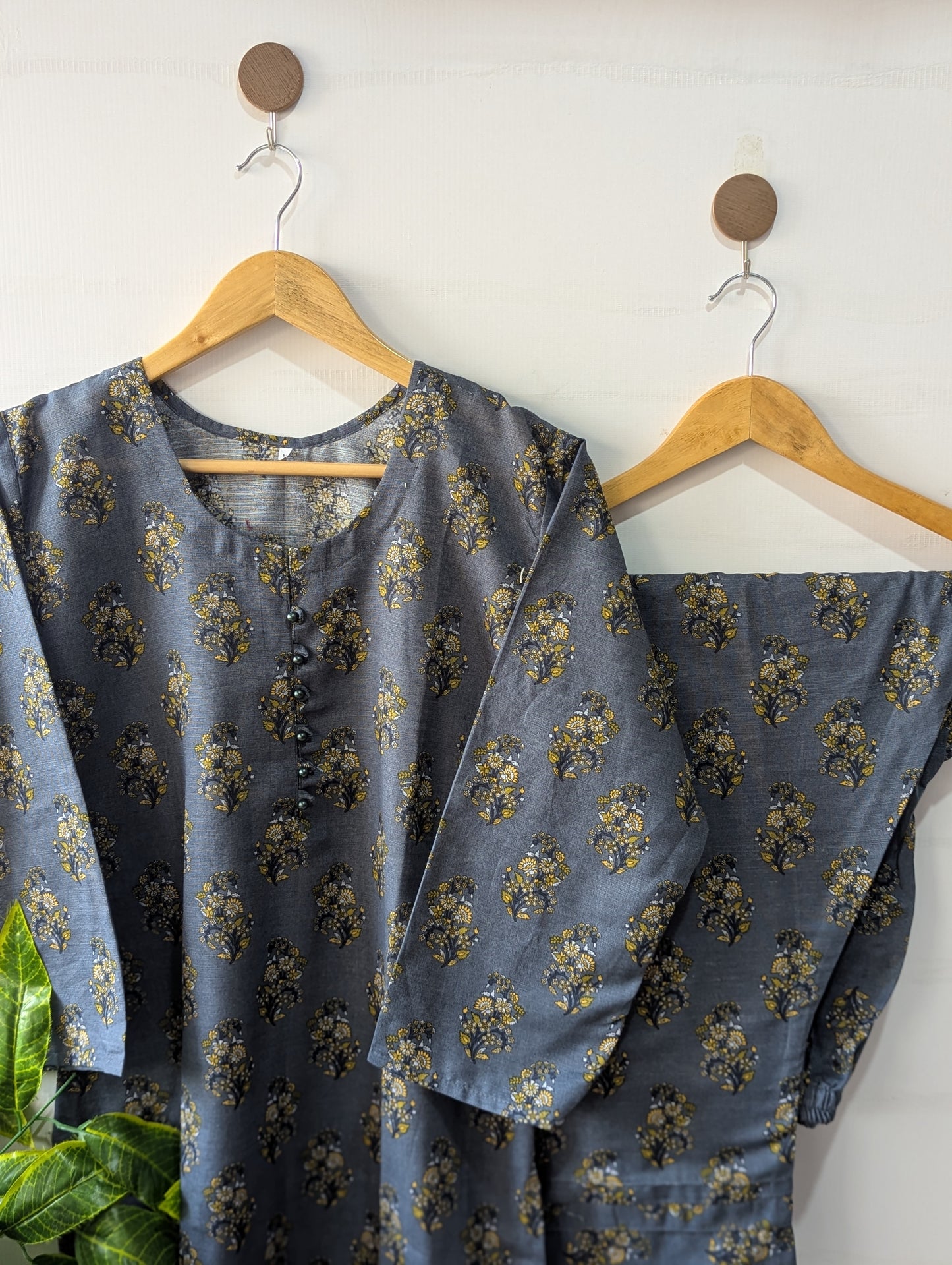 Grey Florals Khaddar Stitched 2pc