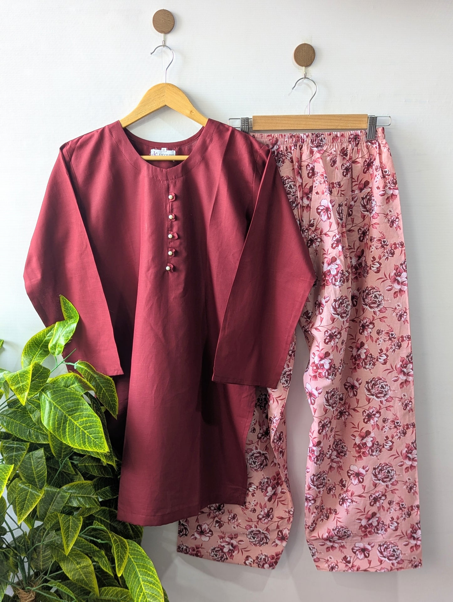 Maroon & Pink Floral Lawn Farshi Set - 2pcs