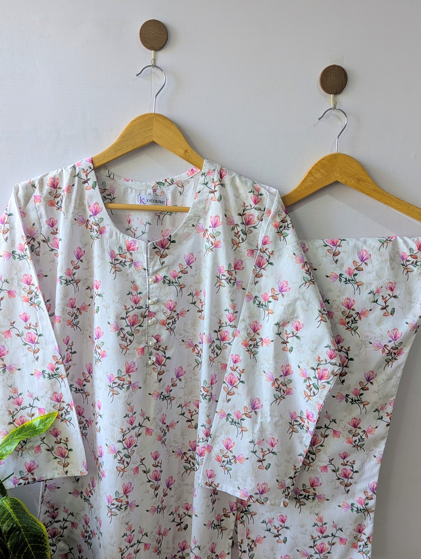 White & Pink Petals Lawn Stitched 2pc