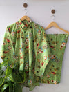 Green Petals Lawn Button Down Co-ord