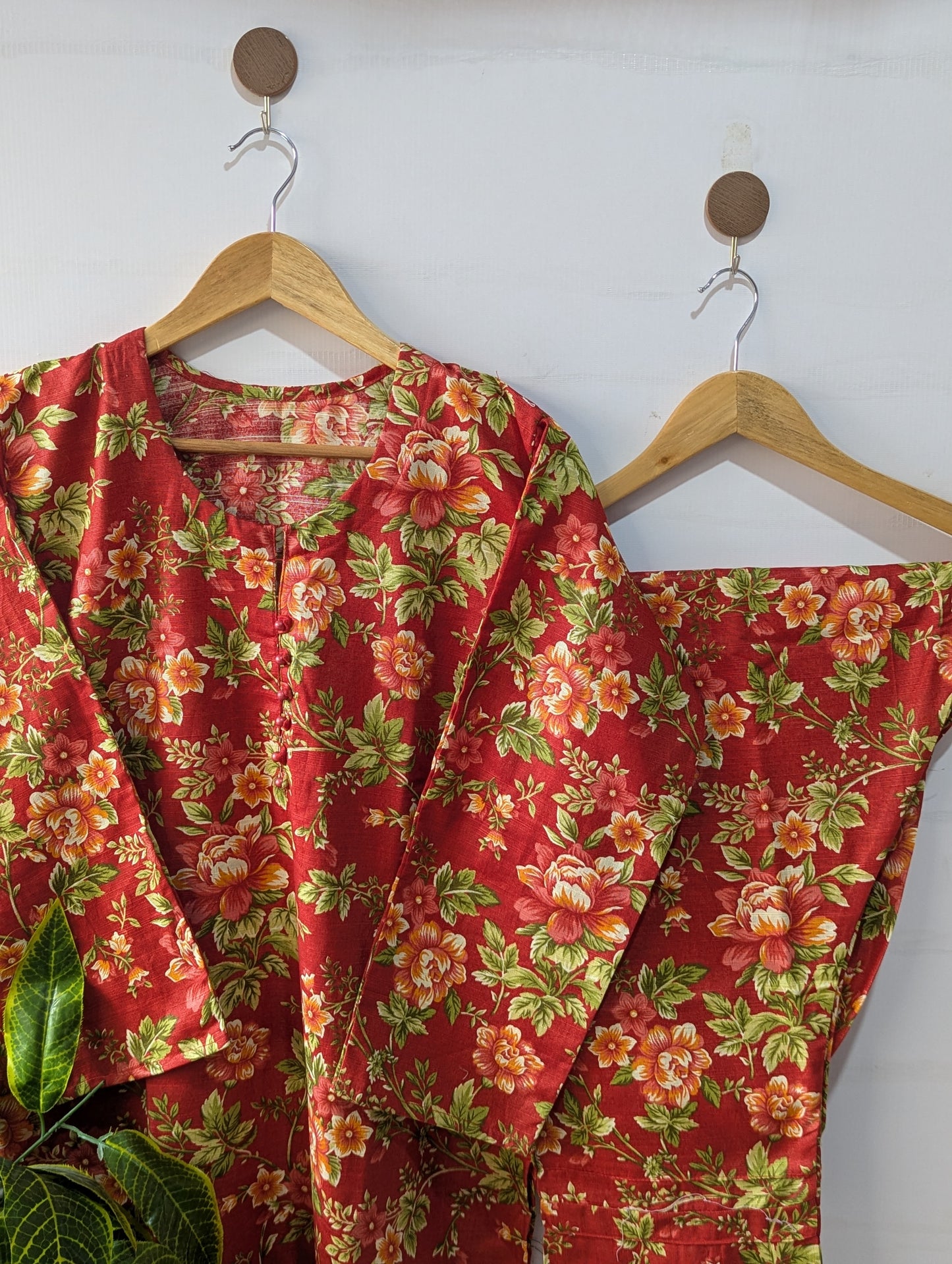 Dark Red Petals Khaddar Stitched 2pc