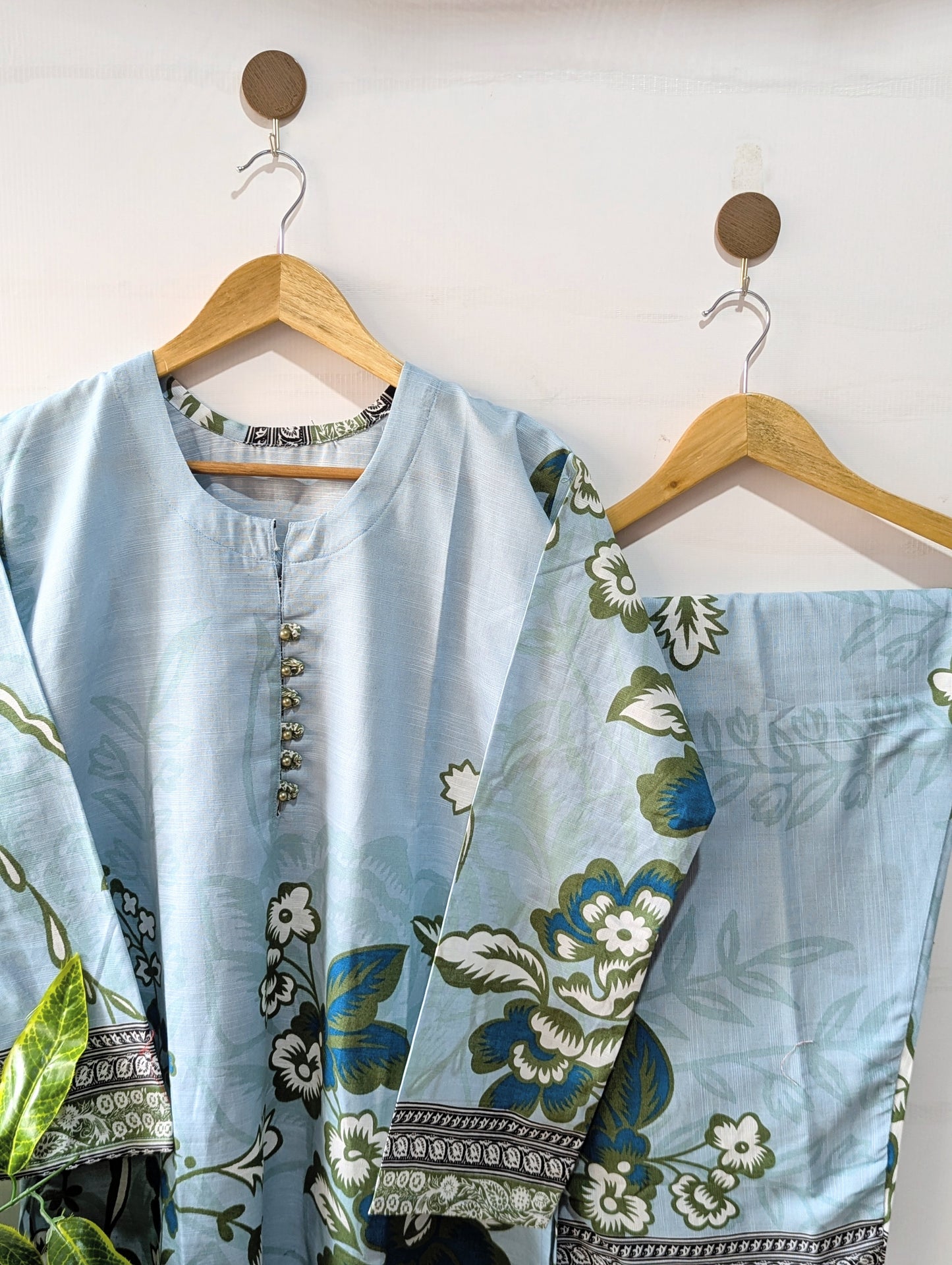Sky Blue Floral Khaddar Stitched 2pc