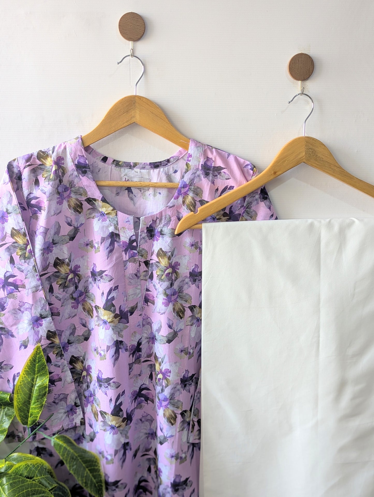 Lilac Petals & White Wide Leg Plazo - 2pcs