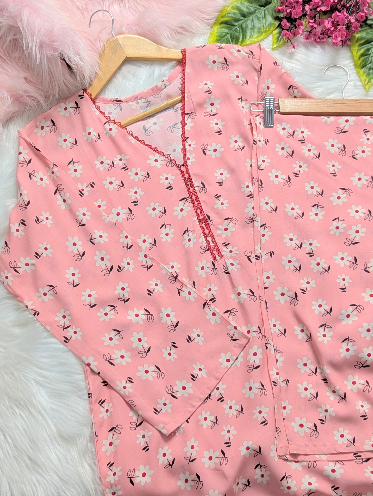 Pink Florals Linen Stitched 2pc