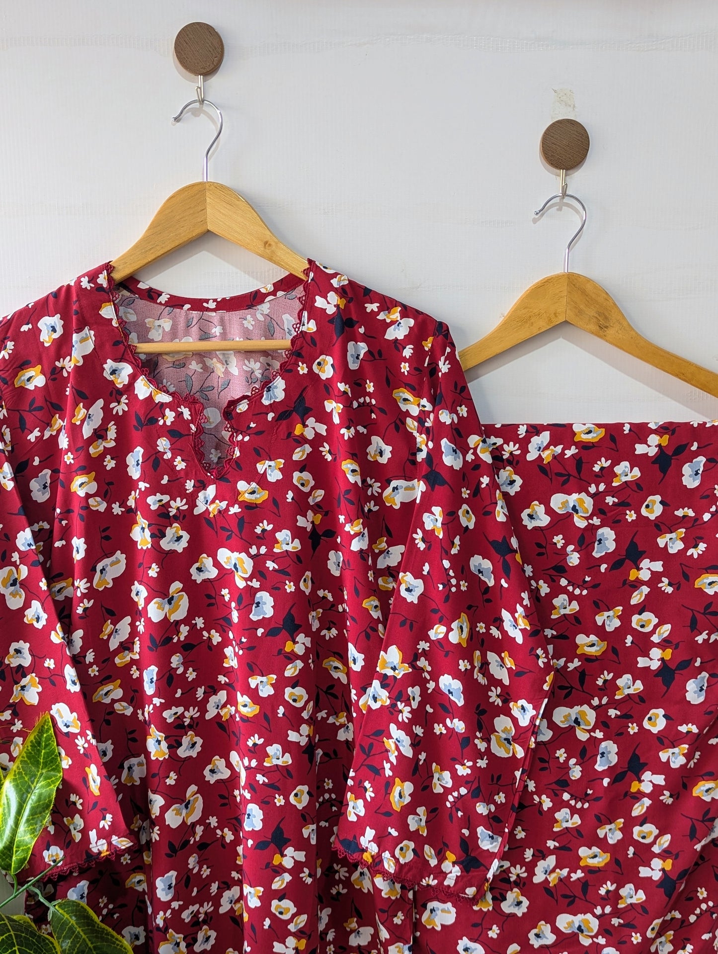 Maroon Petals Linen Stitched 2pc