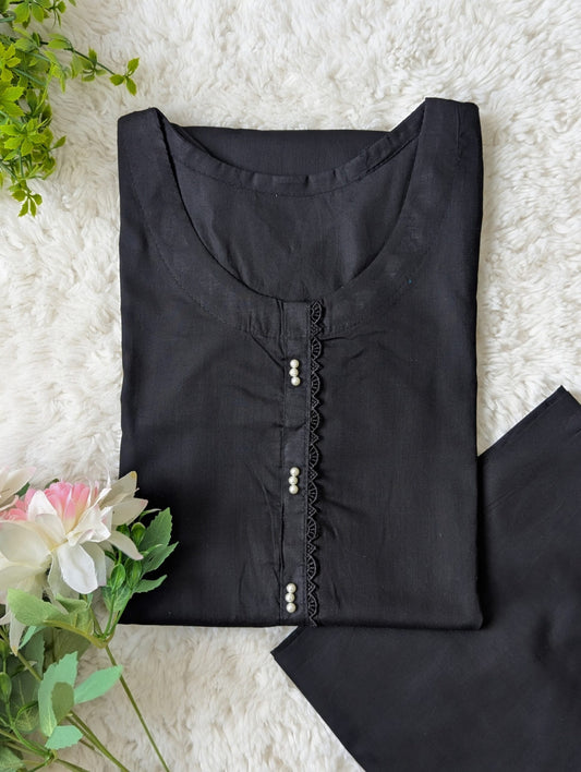 Black Solid Lawn 2pc Co-ord Set