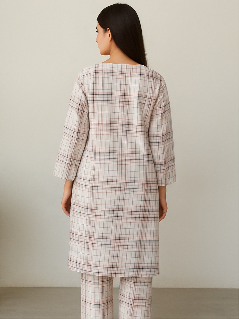 White & Pink Lines Linen 2pc Dress