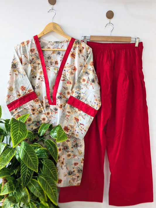Autumn Florals Lawn Farshi Shalwar Set - 2pc Dress