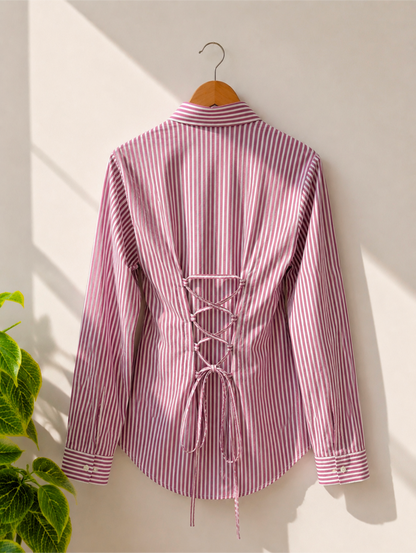 Reddish Stripped Corset Back Shirt