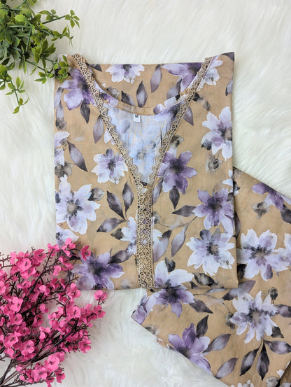 Pastel Voilet Lawn Stitched 2pc