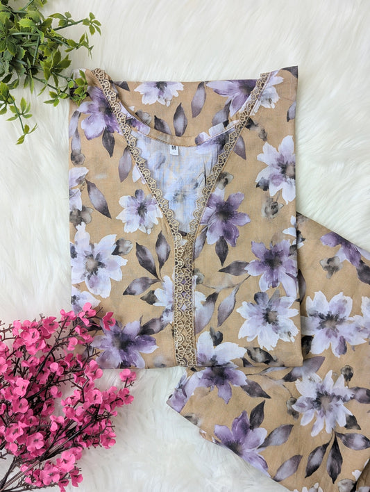 Pastel Voilet Lawn Stitched 2pc
