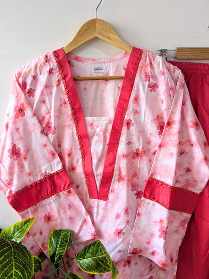 Pink Heaven Lawn Farshi Shalwar Set - 2pc Dress