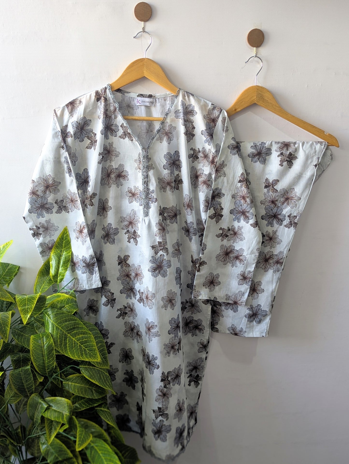 Grey Florals Lawn Stitched 2pc