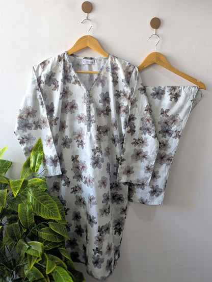 Grey Florals Lawn Stitched 2pc