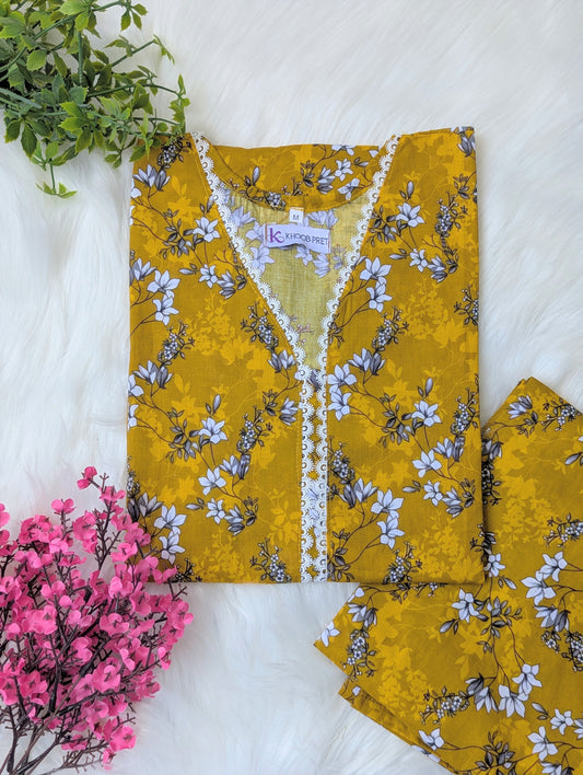 Mustard Petals Lawn Stitched 2pc