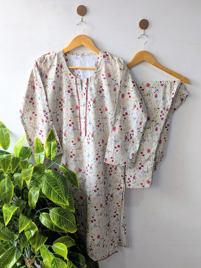 White Petals Lawn Stitched 2pc
