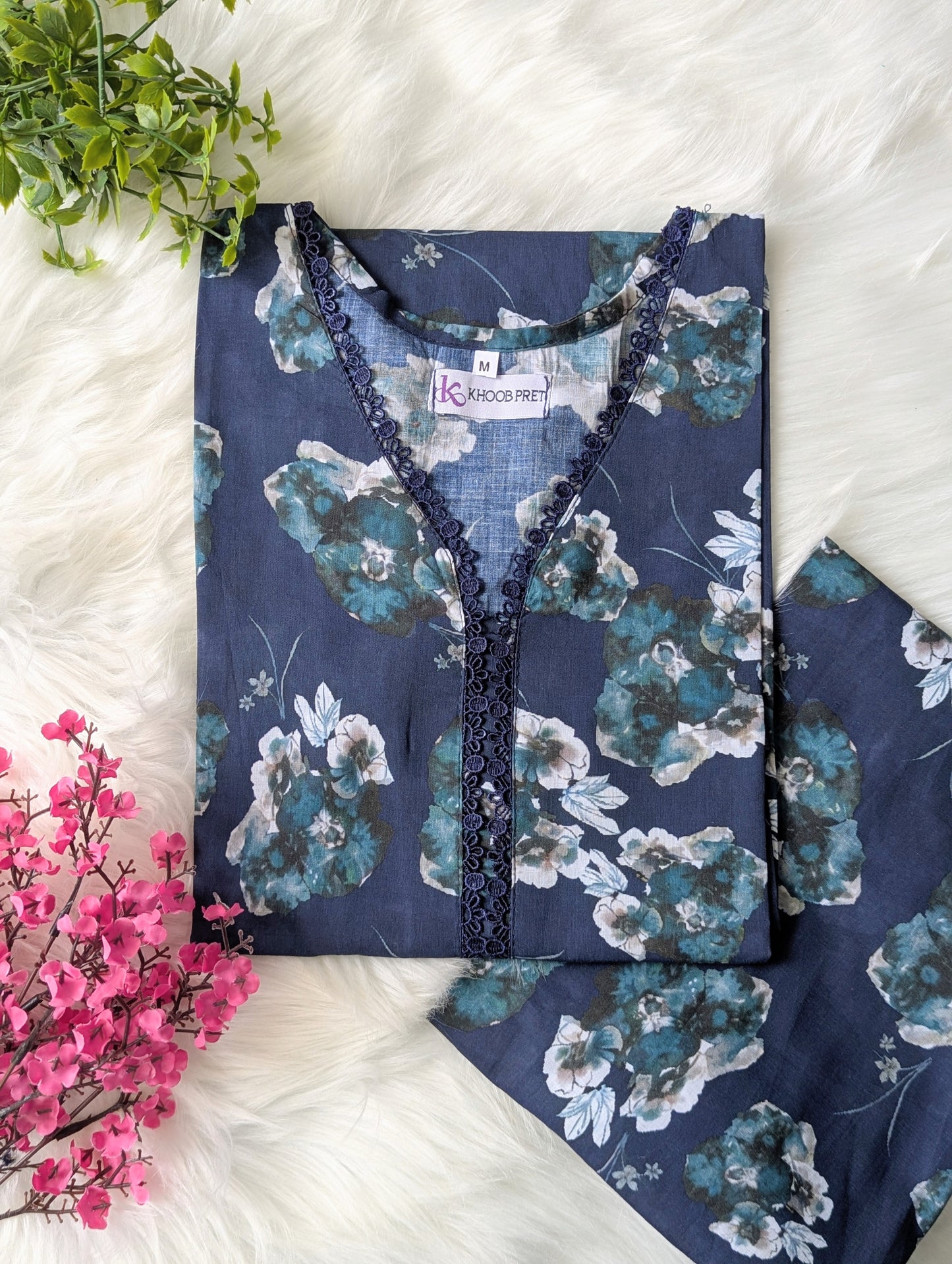 Navy Florals Lawn Stitched 2pc