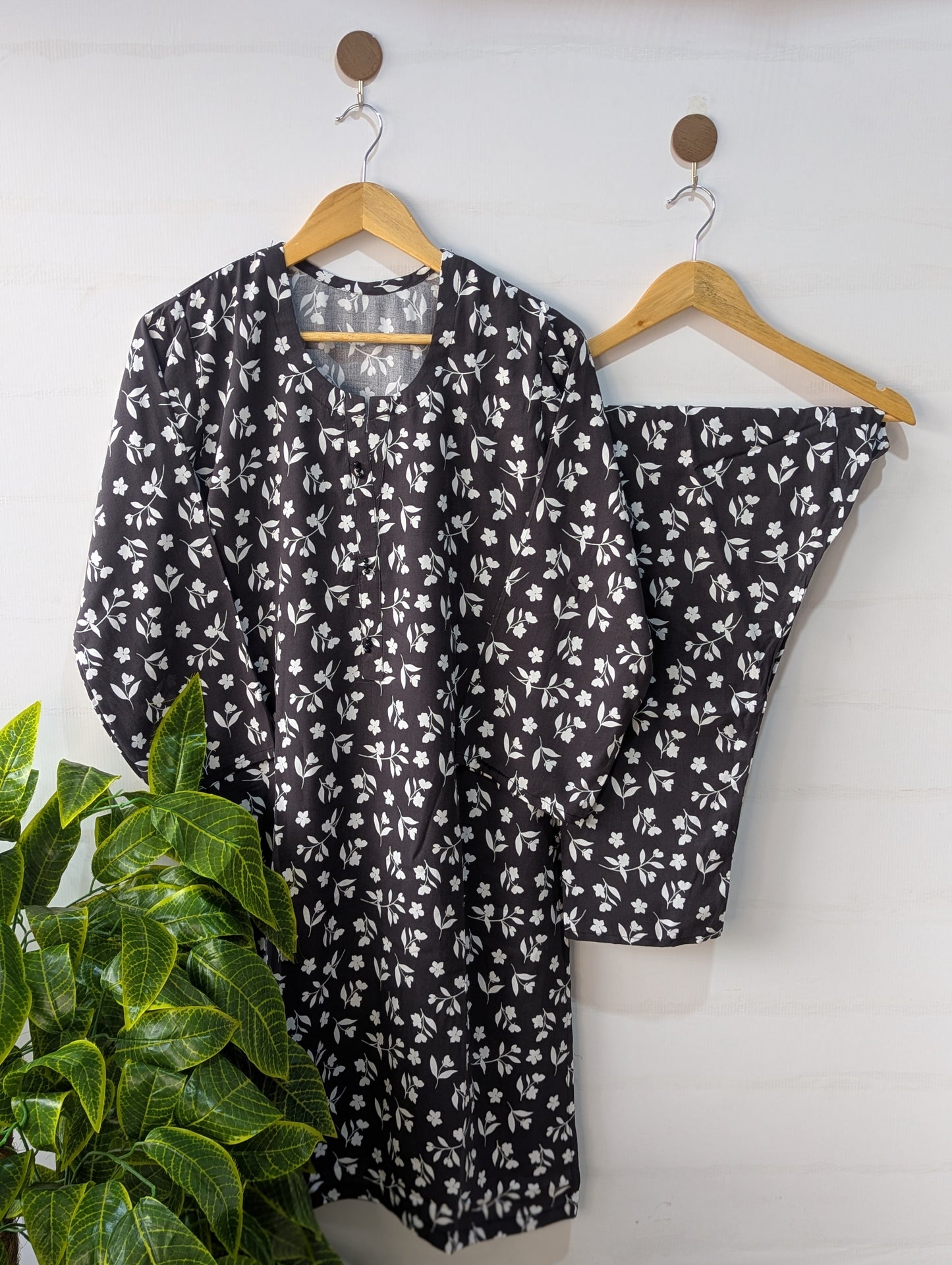 Charcoal Petals Linen 2pc Dress