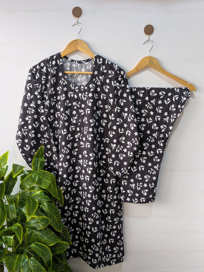 Charcoal Petals Linen 2pc Dress