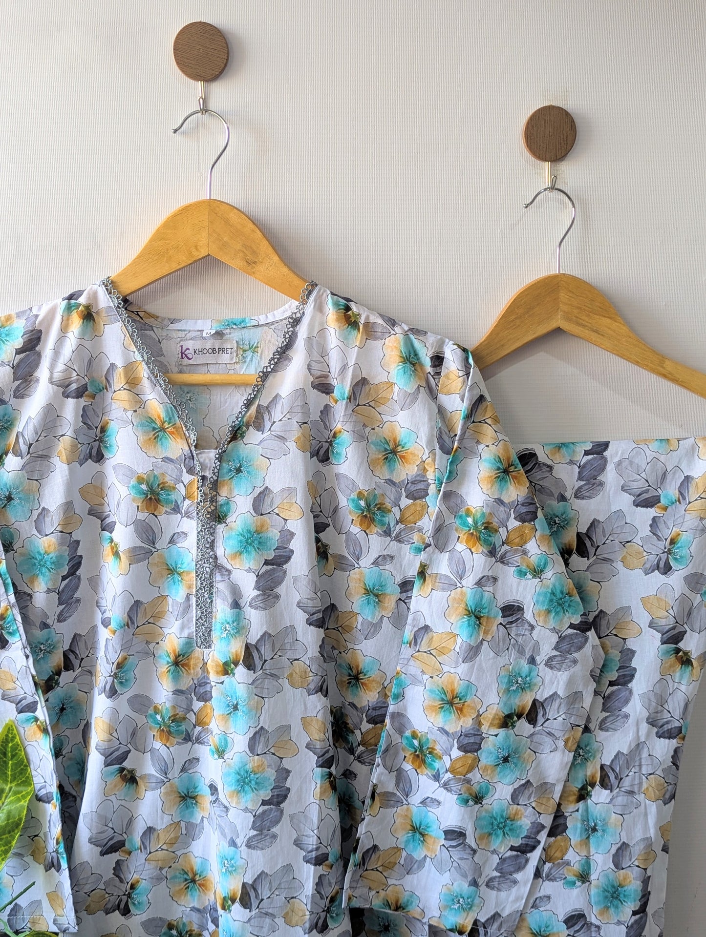 White & Sea Blue Lawn Stitched 2pc