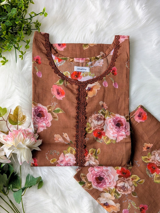 Coffee Florals Lawn 2pc Co-ord Set