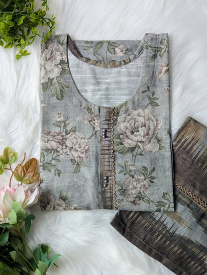 Grey Florals Khaddar 2pc Set
