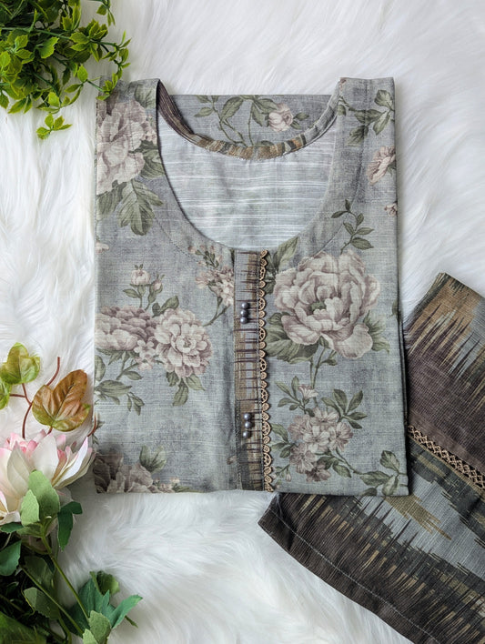Grey Florals Khaddar 2pc Set
