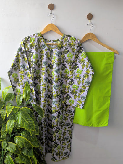 Light Green Petals & Green Wide Leg Plazo - 2pcs