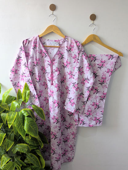 Pinkish Florals Lawn Stitched 2pc