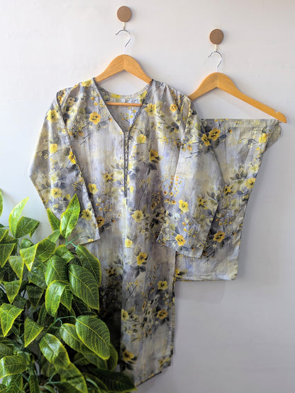 Grey Petals Lawn Stitched 2pc