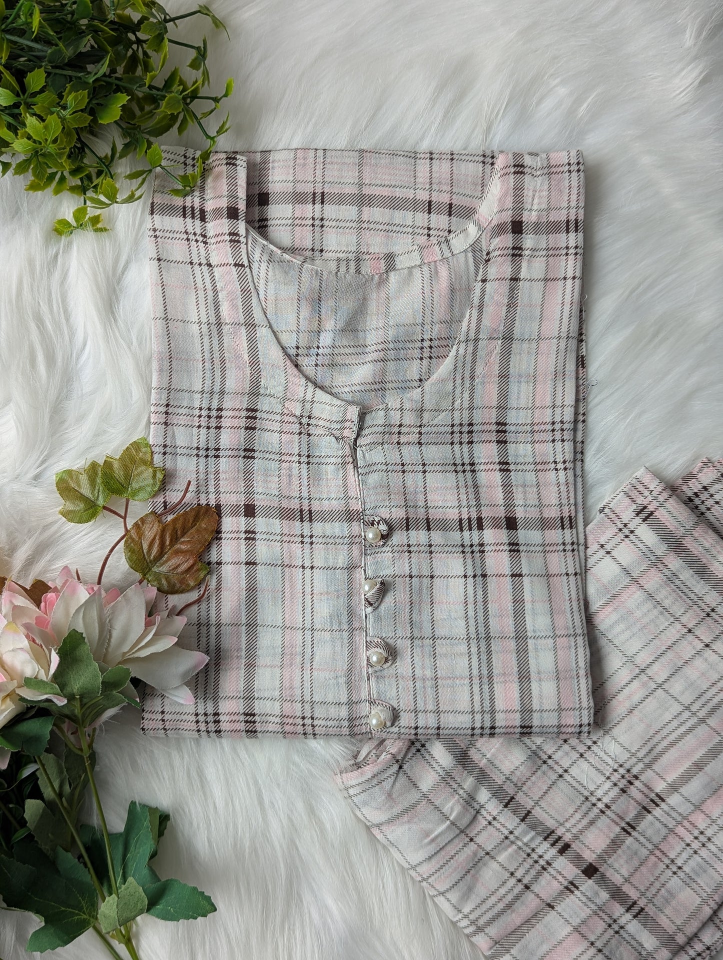 White & Pink Lines Linen 2pc Dress