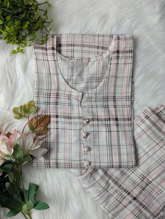 White & Pink Lines Linen 2pc Dress