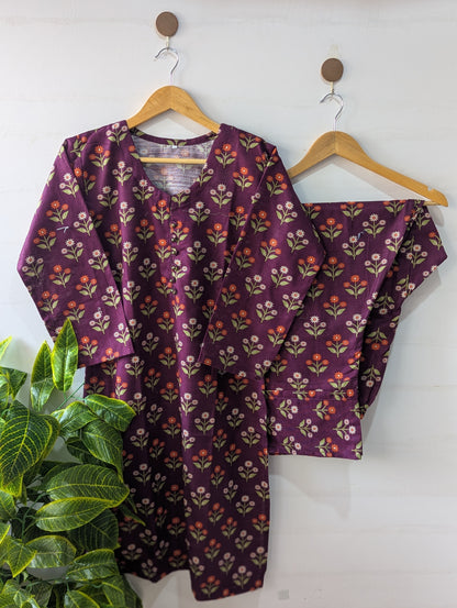 Burgundy Florals Khaddar Stitched 2pc