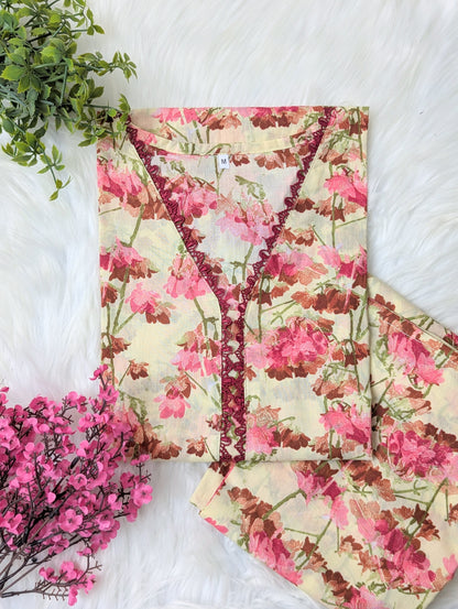 Pinkish Petals Lawn Stitched 2pc
