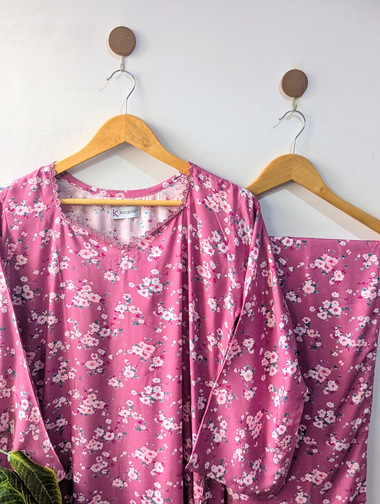 Pink Orchids Linen Stitched 2pc
