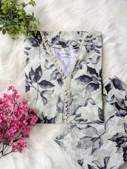 Grey Leafs Lawn Stitched 2pc