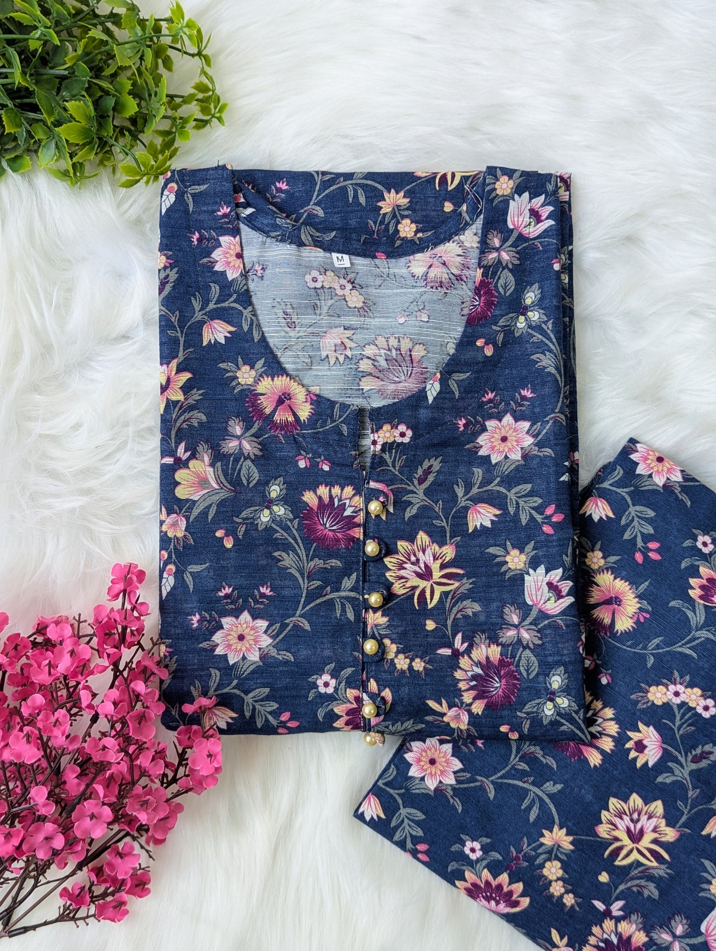 Navy Petals Khaddar Stitched 2pc