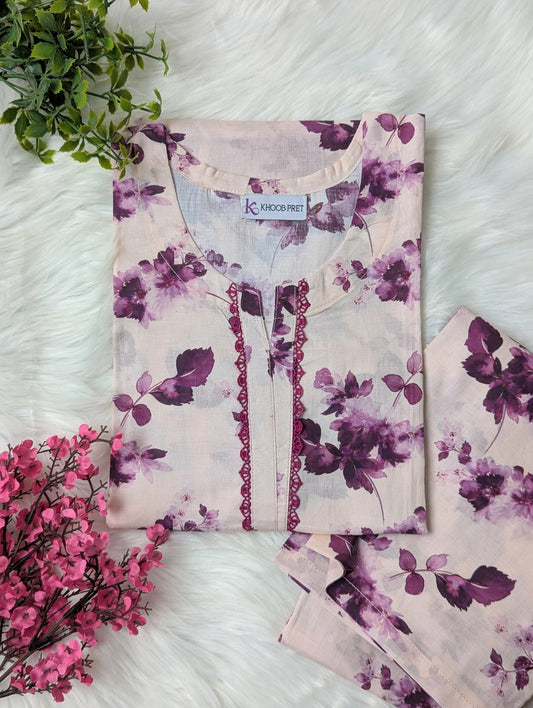 Purple Petals Lawn Stitched 2pc
