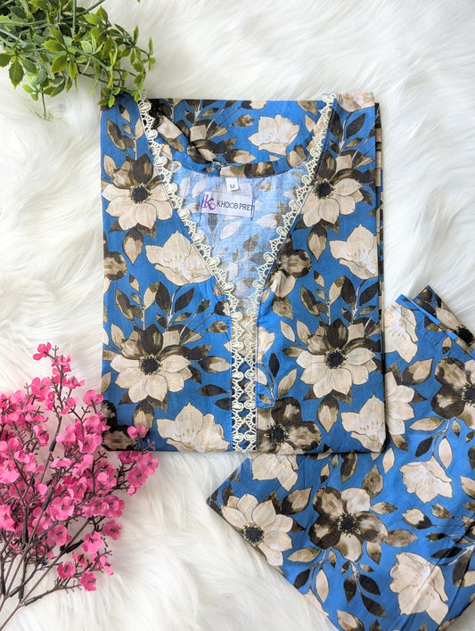 Blue Petals Lawn Stitched 2pc