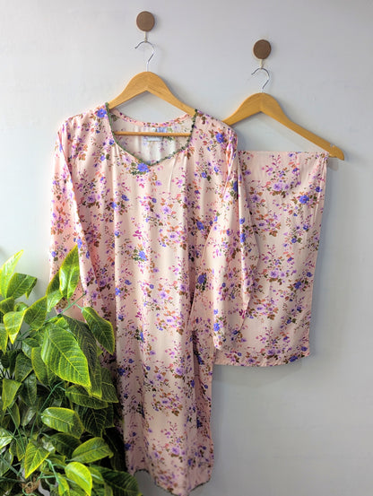 Violet Petals Linen Stitched 2pc