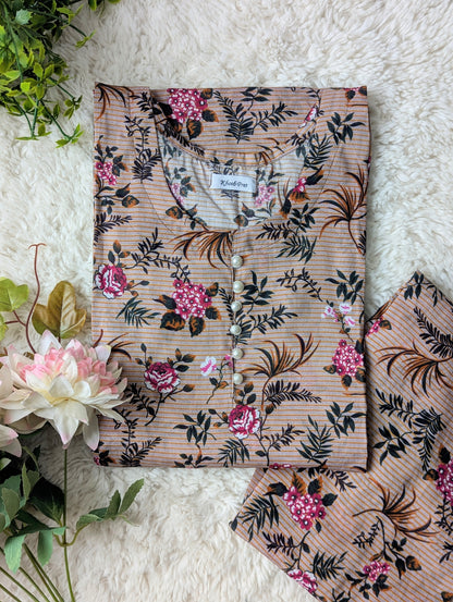 Taupe Florals Lawn 2pc Co-ord Set