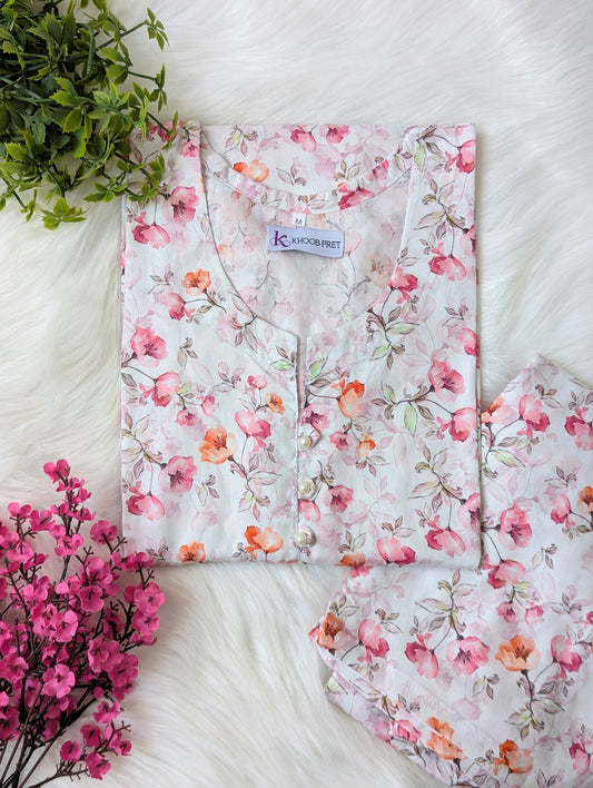 Pinkish Petals Lawn Stitched 2pc