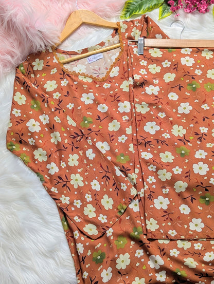 Mustard Floral Linen Stitched 2pc