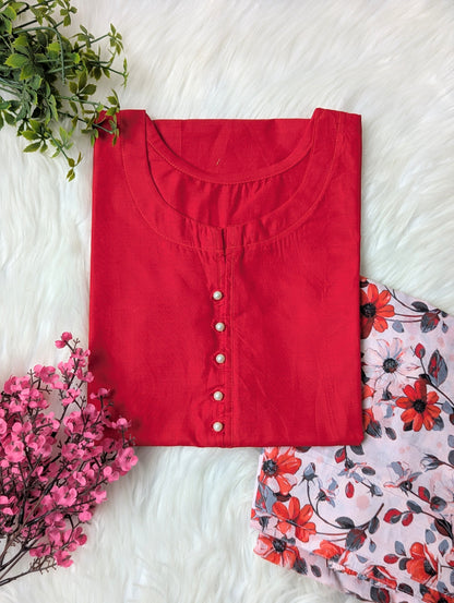 Red & Reddish Florals Lawn Farshi Set - 2pcs