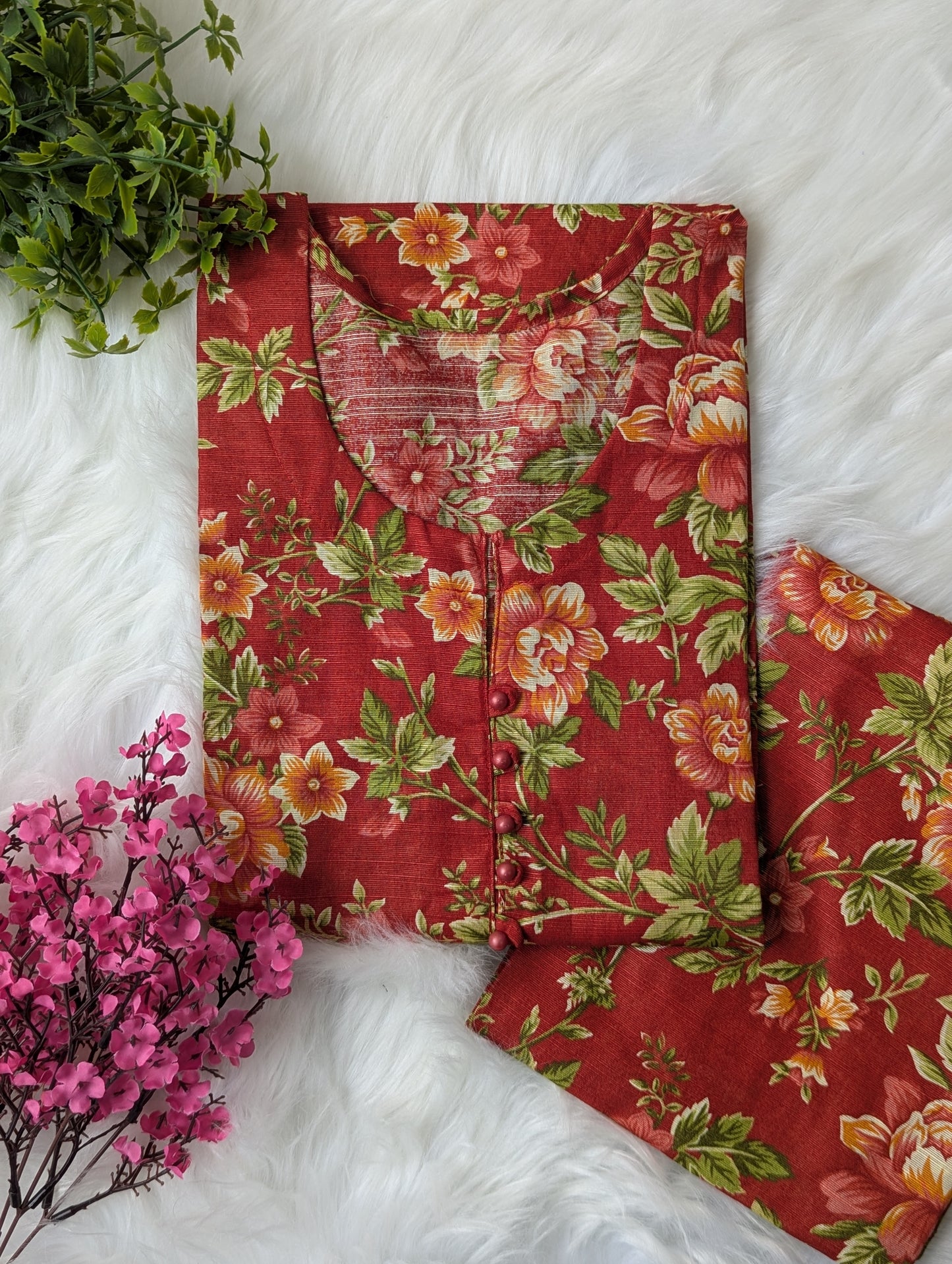 Dark Red Petals Khaddar Stitched 2pc