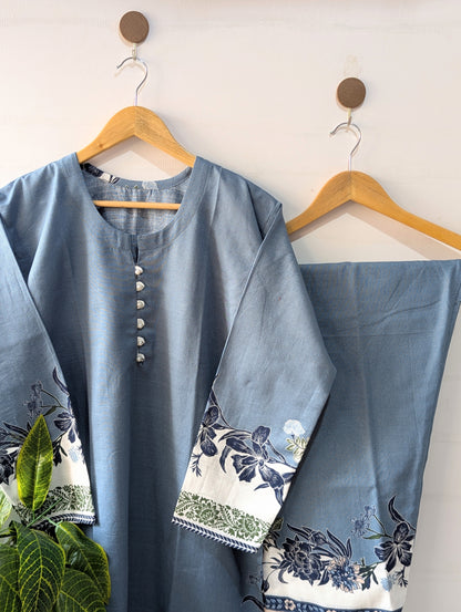 Blue Florals Khaddar Stitched 2pc