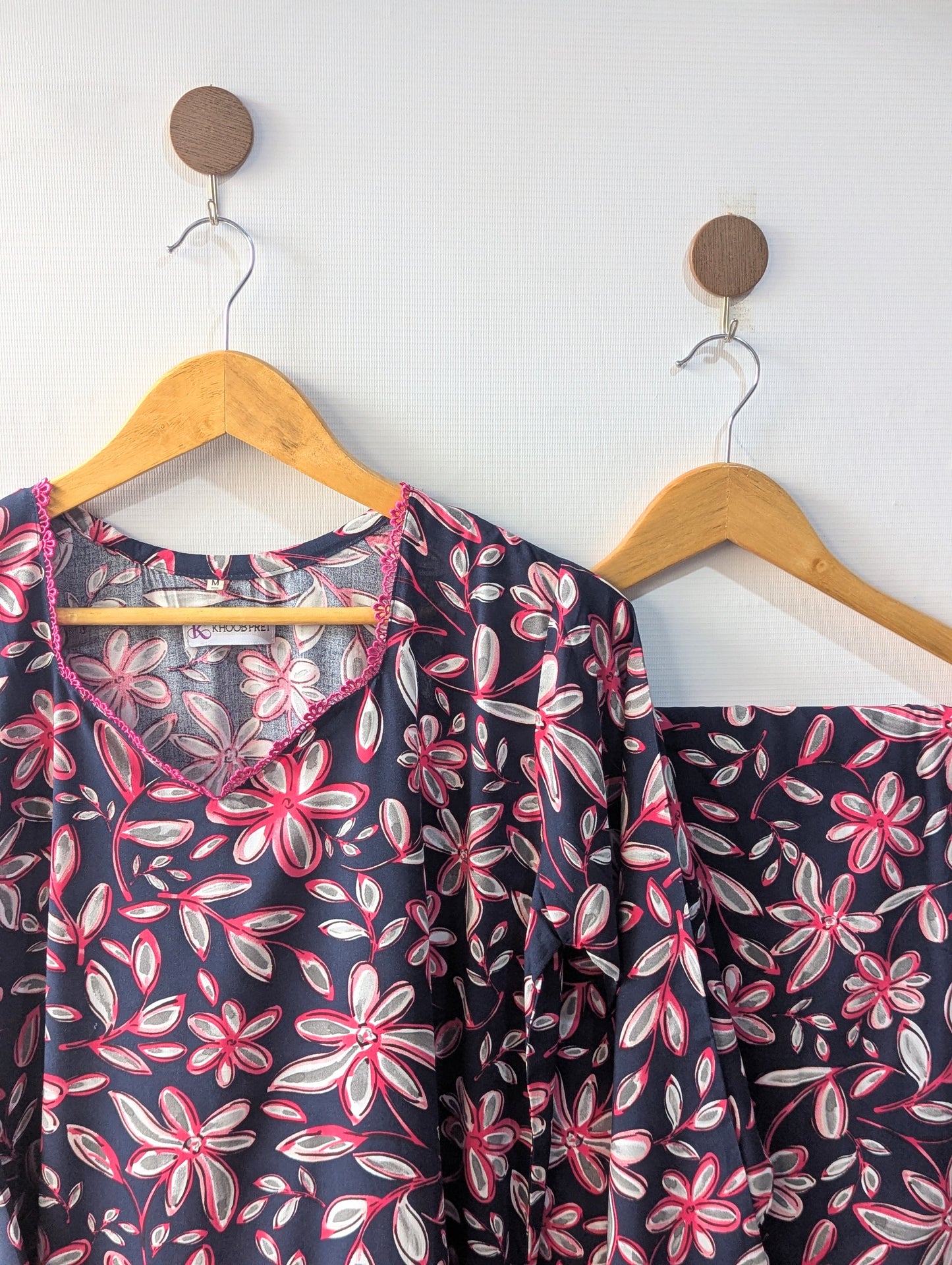 Black & Pink Florals Linen Stitched 2pc